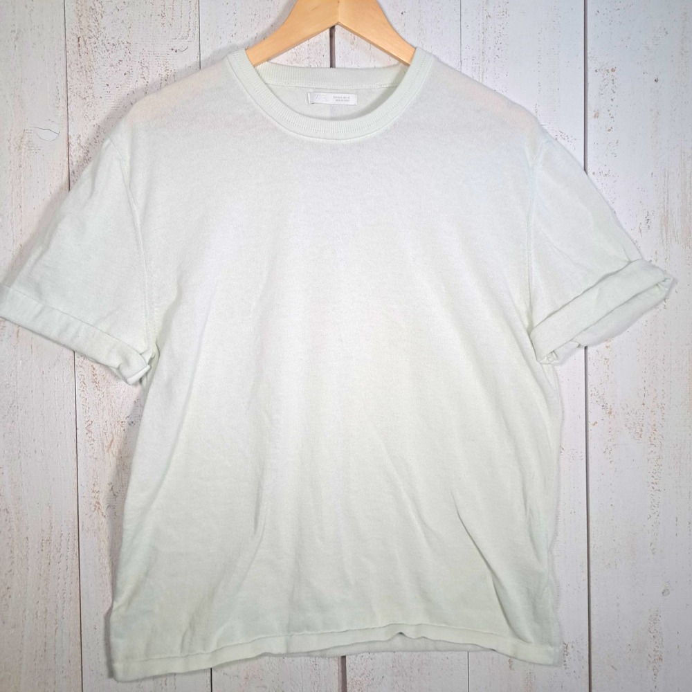 ZARA Women's Monochrome Soft Girl Matcha Latte Knit Crewneck Short Sleeve Top L